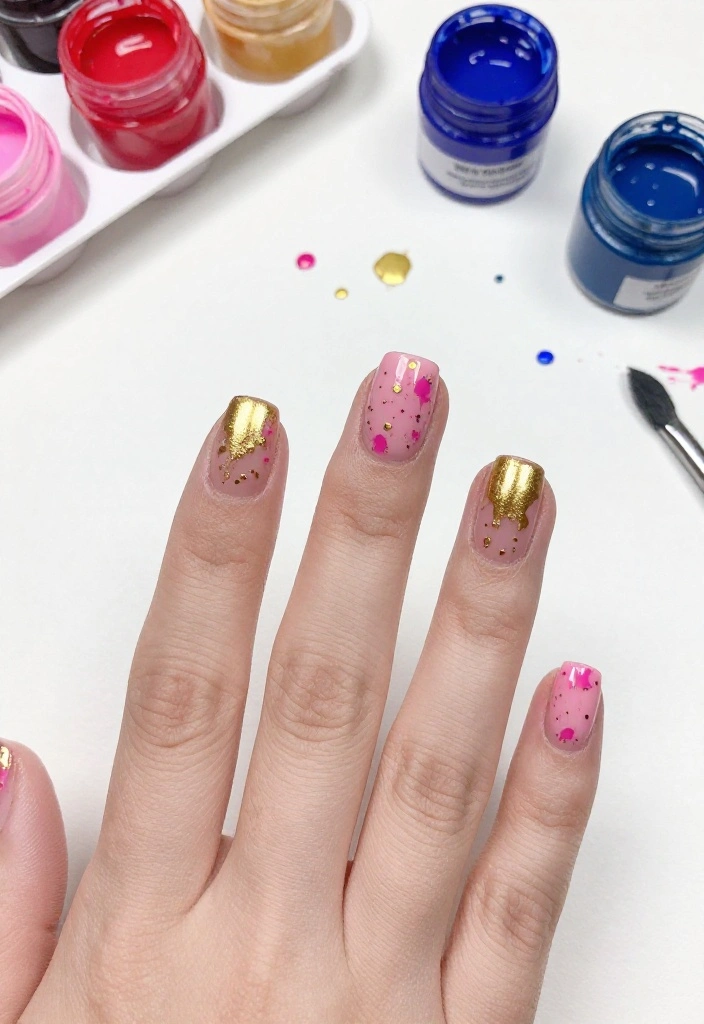 18 Gold and Pink Nail Trends You Can't Miss This Season (Wait Until You See #6!) - 13. Artistic Splatter 1