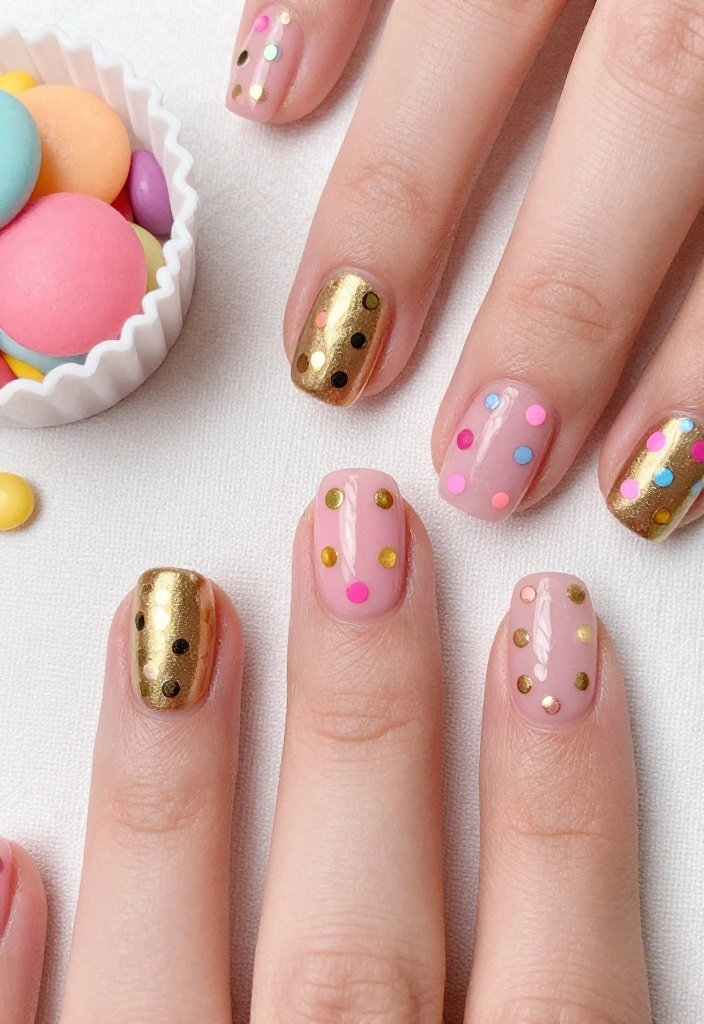 18 Gold and Pink Nail Trends You Can't Miss This Season (Wait Until You See #6!) - 15. Dotted Delight 1