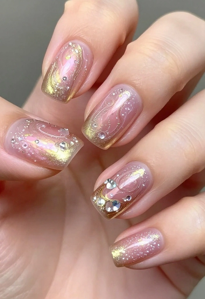 18 Gold and Pink Nail Trends You Can't Miss This Season (Wait Until You See #6!) - 17. Magic Marble 1