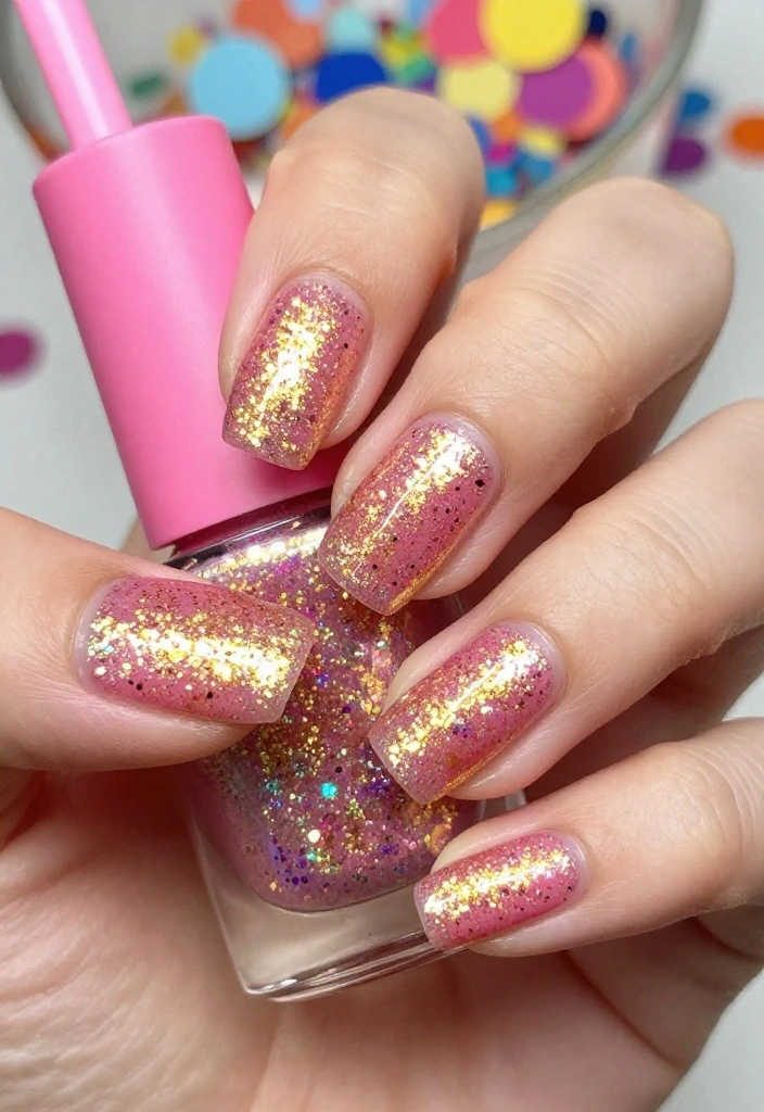 18 Gold and Pink Nail Trends You Can't Miss This Season (Wait Until You See #6!) - 3. Glitter Party 1
