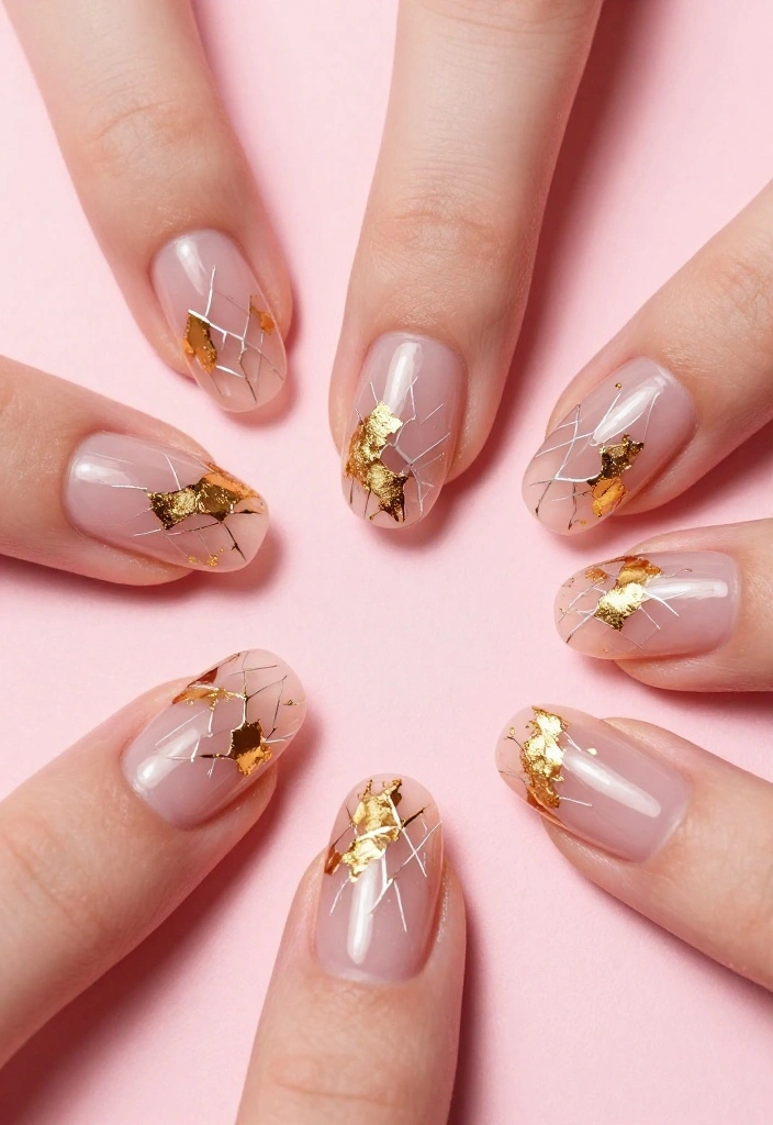 18 Gold and Pink Nail Trends You Can't Miss This Season (Wait Until You See #6!) - 9. Shattered Glass 1