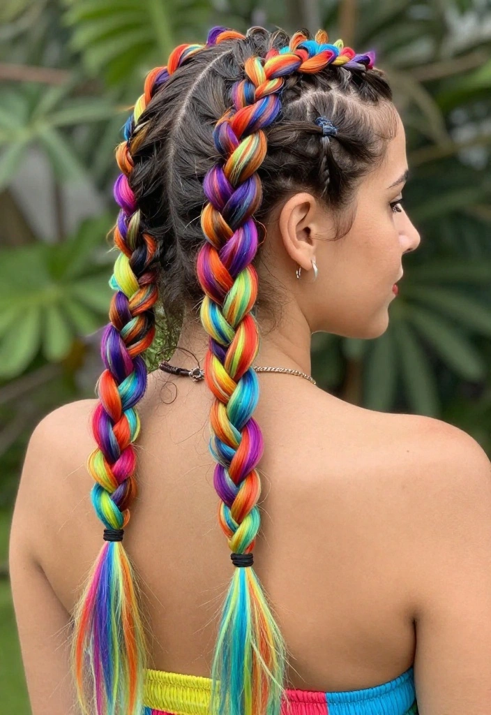 20 Trendy Braided Cornrow Hairstyles That Will Turn Heads Everywhere! - 16. Rainbow Cornrows 1