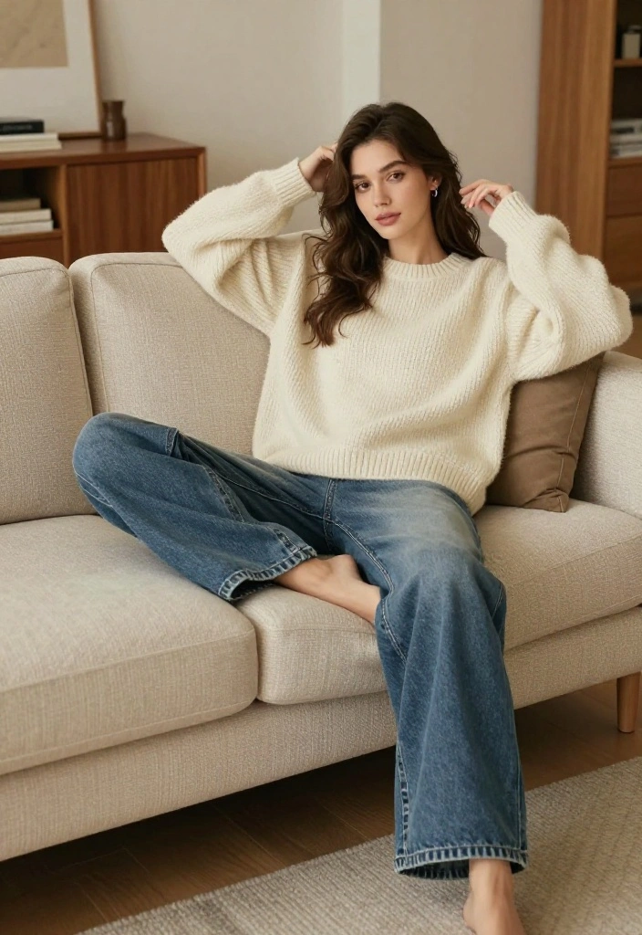 10 Stunning Wide-Leg Jeans Outfit Ideas That Will Turn Heads Everywhere! - 7. Casual Comfort with Oversized Sweater 1