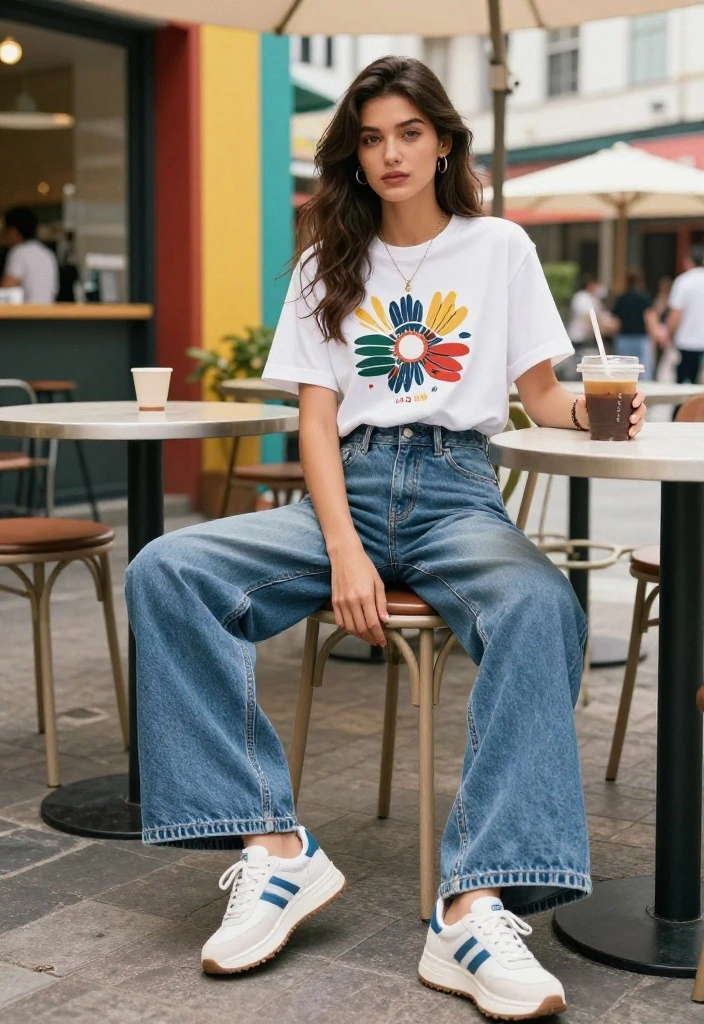 10 Stunning Wide-Leg Jeans Outfit Ideas That Will Turn Heads Everywhere! - 9. Weekend Ready with Graphic Tees 1