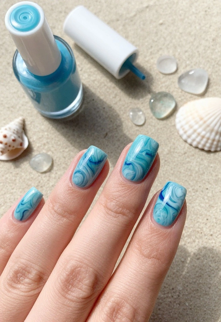 12 Stunning Sea Glass Nails That Will Transport You Straight to the Beach! - 1. Mesmerizing Aqua Marble 1