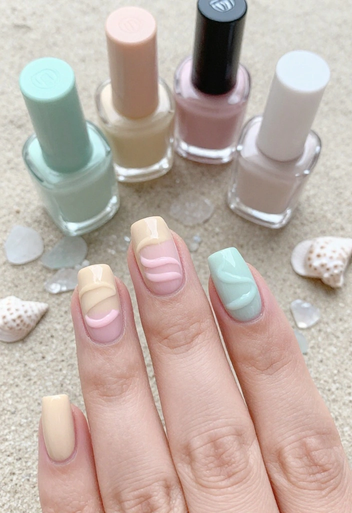 12 Stunning Sea Glass Nails That Will Transport You Straight to the Beach! - 2. Sandy Pastel Waves 1