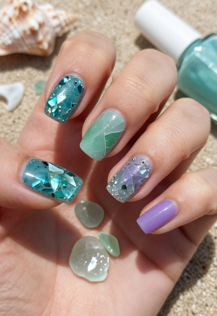 12 Stunning Sea Glass Nails That Will Transport You Straight to the Beach! - 4. Seaglass Shattered 1
