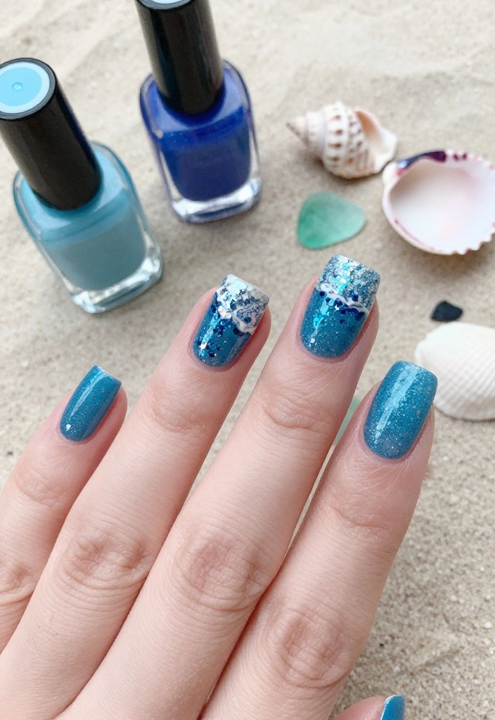12 Stunning Sea Glass Nails That Will Transport You Straight to the Beach! - 5. Glittering Shoreline 1