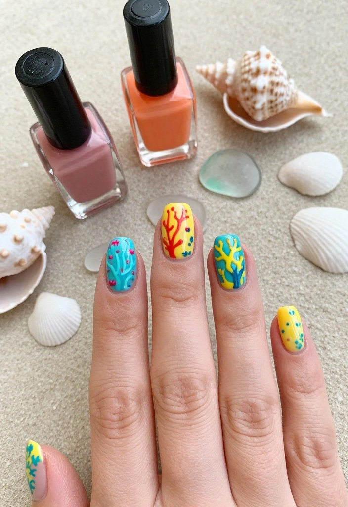 12 Stunning Sea Glass Nails That Will Transport You Straight to the Beach! - 8. Coral Reef Bliss 1