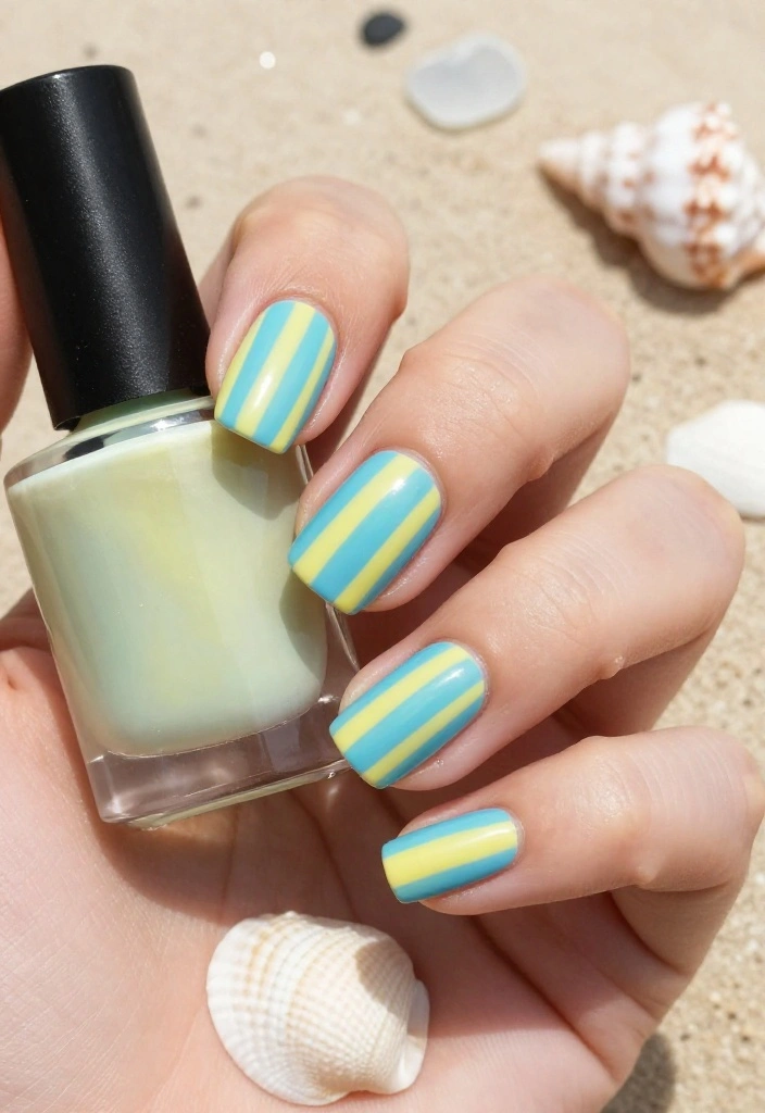 12 Stunning Sea Glass Nails That Will Transport You Straight to the Beach! - 9. Beachy Stripes 1