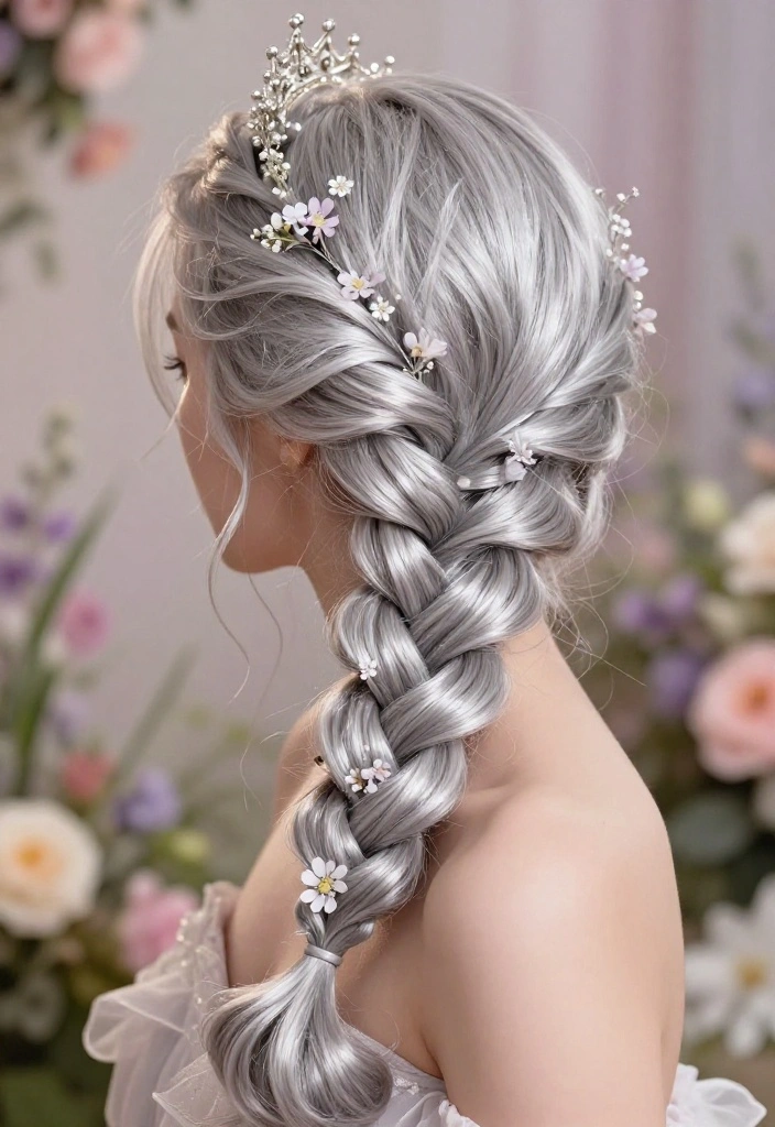 14 Hair Ideas Featuring a Soft Mix of Silver and Natural Shades (Get Ready to Shine!) - 11. Soft Silver Crown Braid 1