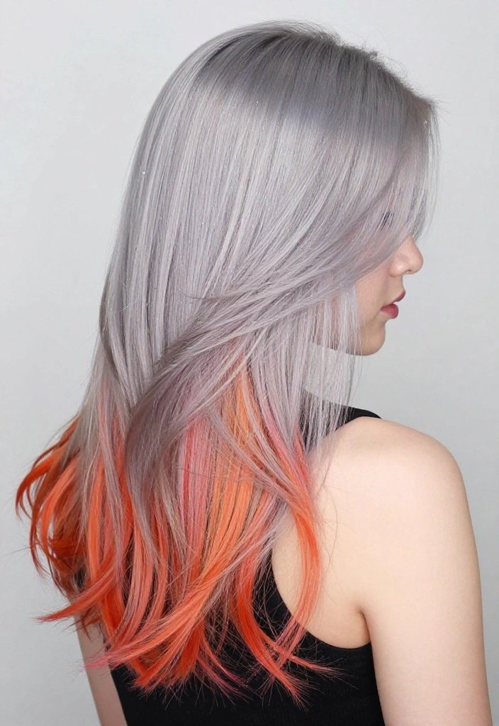 14 Hair Ideas Featuring a Soft Mix of Silver and Natural Shades (Get Ready to Shine!) - 14. Soft Silver with Colorful Dips 1