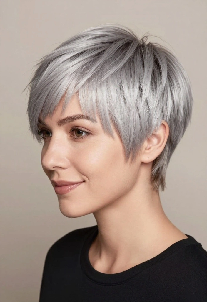 14 Hair Ideas Featuring a Soft Mix of Silver and Natural Shades (Get Ready to Shine!) - 3. Dusty Silver Pixie Cut 1