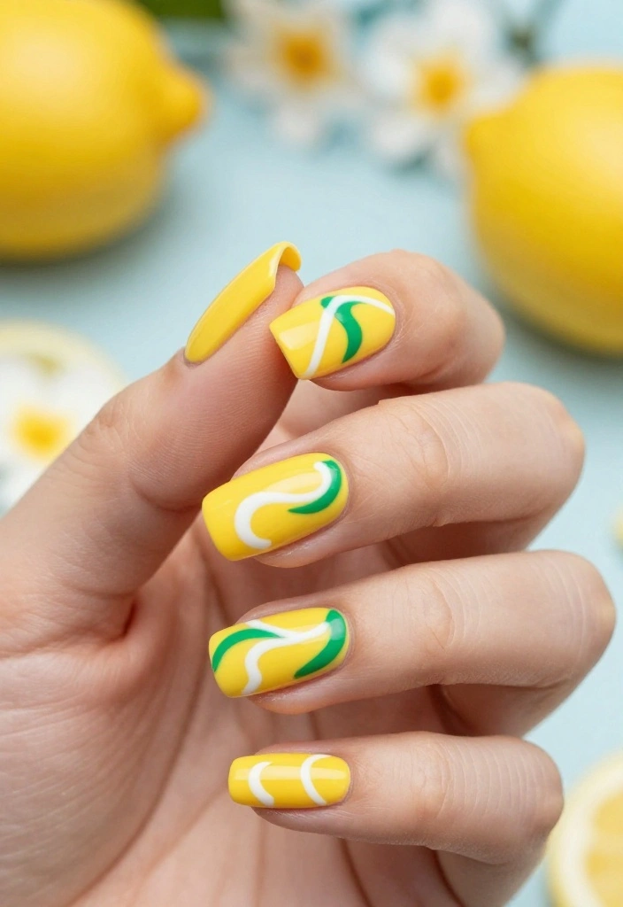 15 Adorable Lemon Nail Art Ideas You’ll Want to Try This Summer! - 11. Lemon Twist Swirls 1