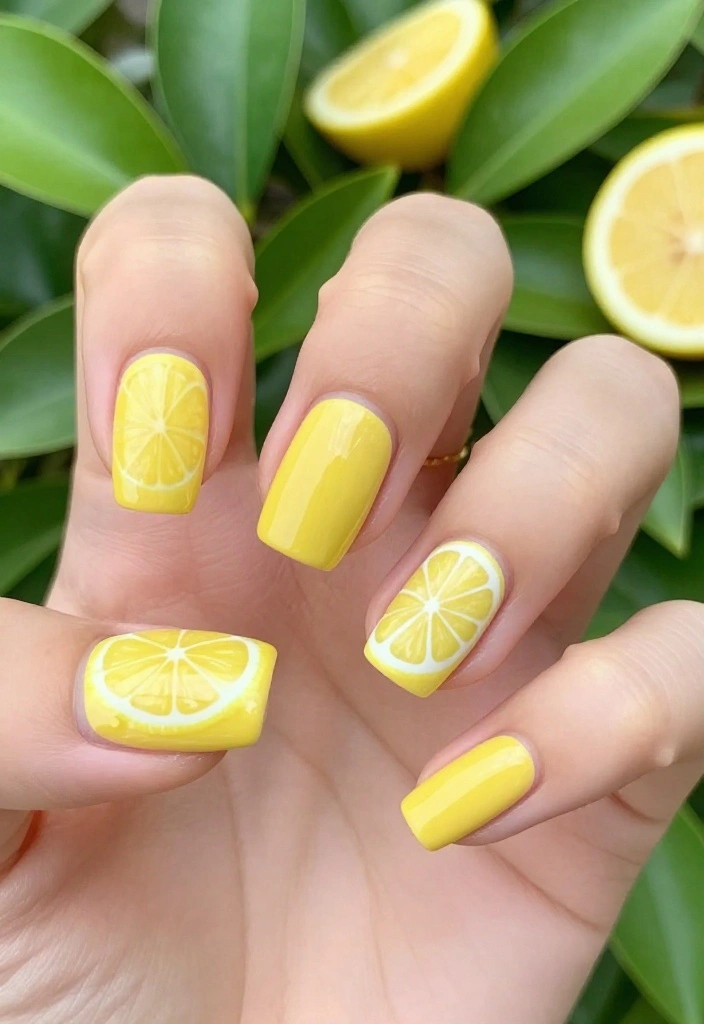15 Adorable Lemon Nail Art Ideas You’ll Want to Try This Summer! - 2. Cute Lemon Slice Accents 1