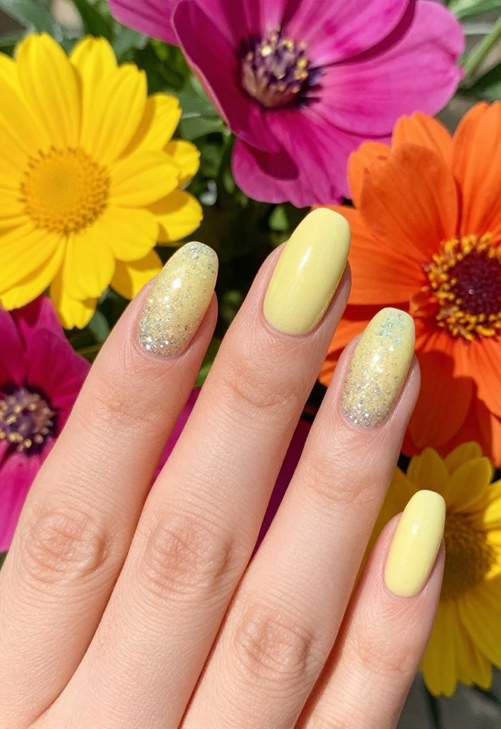 15 Adorable Lemon Nail Art Ideas You’ll Want to Try This Summer! - 3. Lemonade Glitter Gradient 1