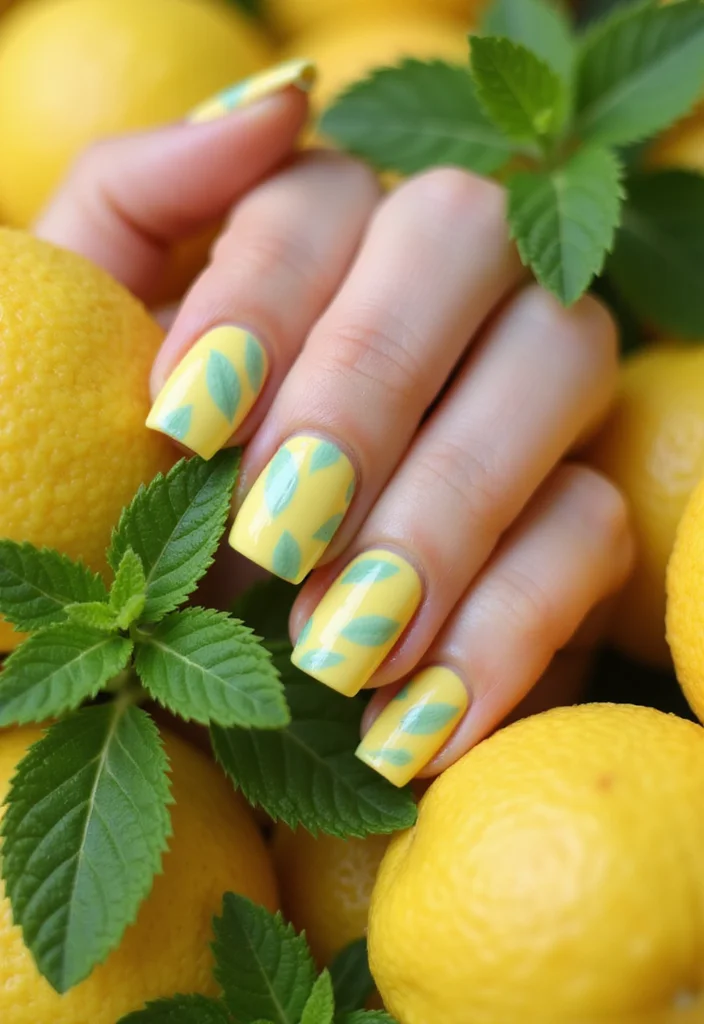 15 Adorable Lemon Nail Art Ideas You’ll Want to Try This Summer! - 7. Lemon and Mint Refresh 1