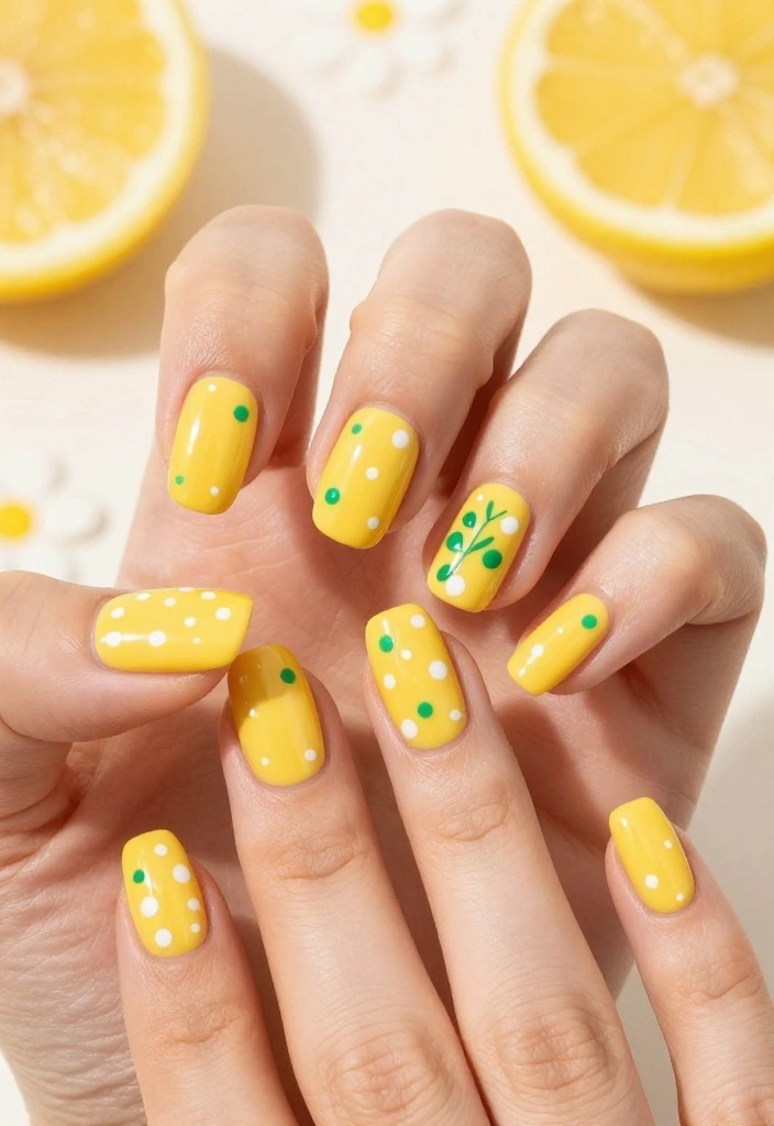15 Adorable Lemon Nail Art Ideas You’ll Want to Try This Summer! - 9. Lemon Polka Dots 1