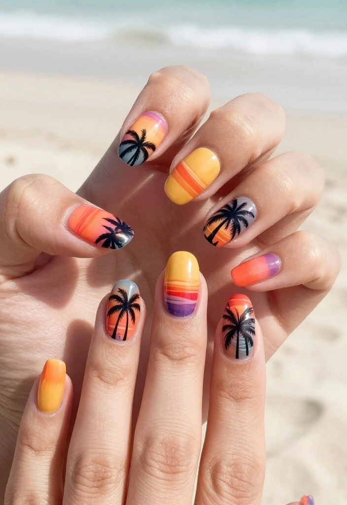 15 Orange-Red Nail Colors Perfect for Summer 2026 (You Won't Believe #6!) - 10. Tropical Sunset 1
