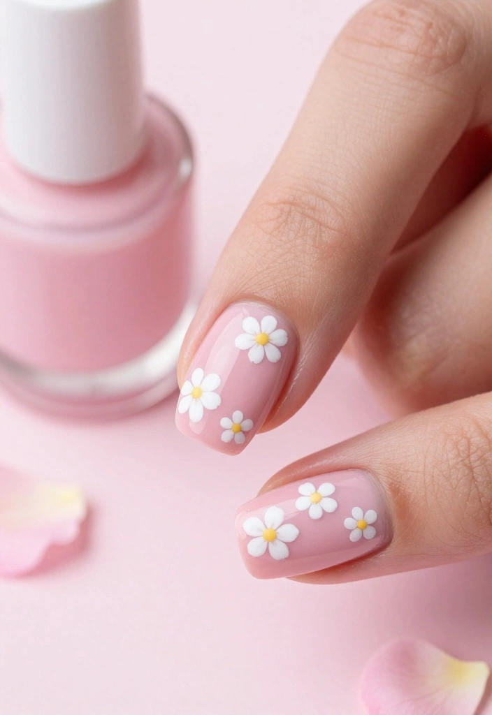 17 Trendy Floral Nail Designs with Tiny White Flowers to Inspire You! - 1. Whimsical White Petals on Pastel Pink 1