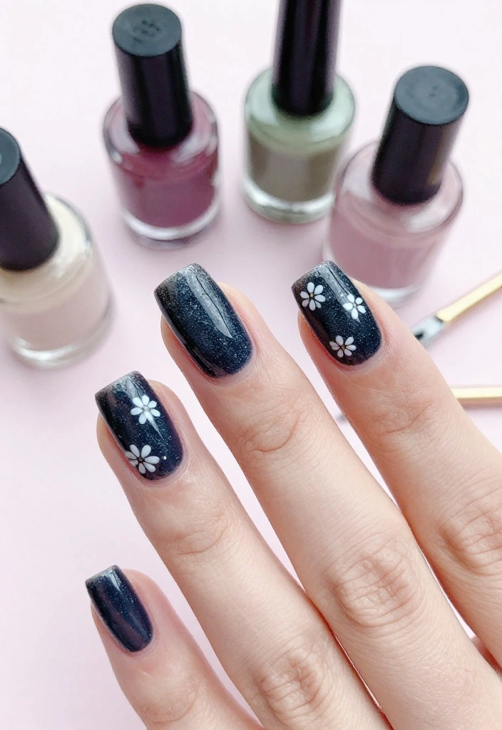 17 Trendy Floral Nail Designs with Tiny White Flowers to Inspire You! - 11. Grunge Style with Tiny White Flowers 1