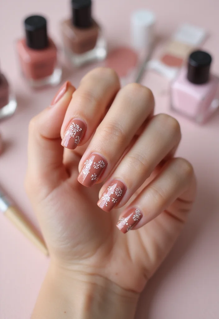 17 Trendy Floral Nail Designs with Tiny White Flowers to Inspire You! - 15. Earthy Tones with Tiny White Flowers 1