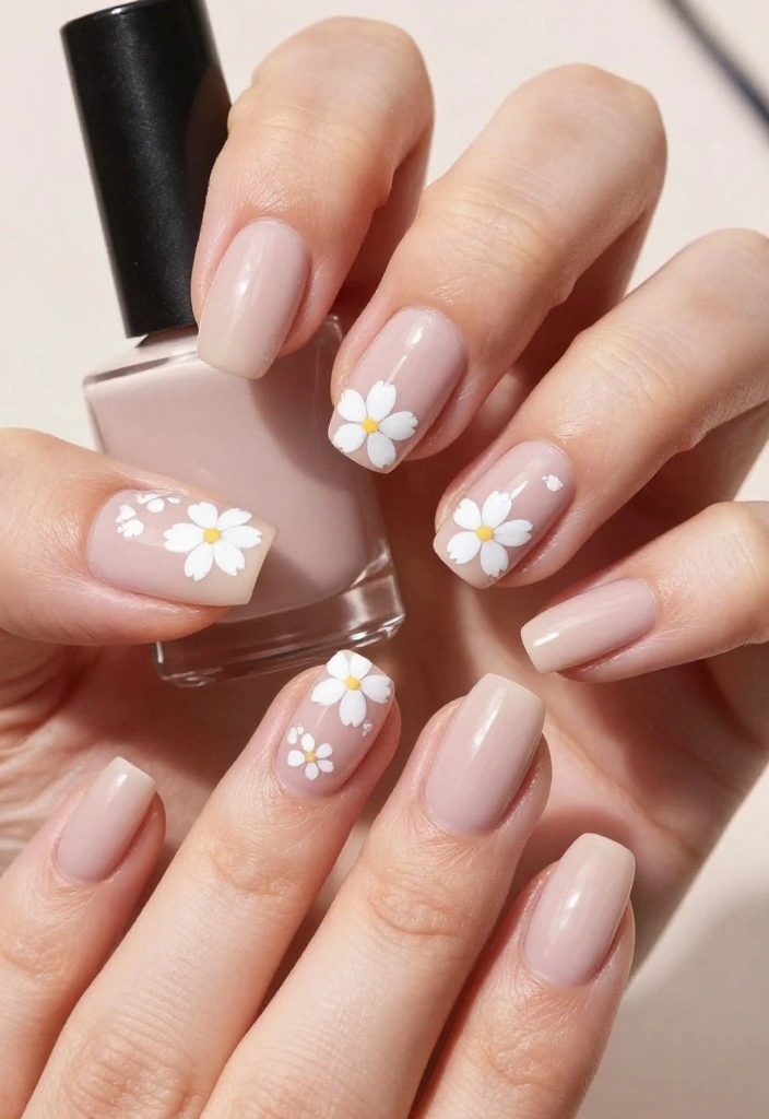 17 Trendy Floral Nail Designs with Tiny White Flowers to Inspire You! - 3. Minimalist Chic with Tiny White Flowers 1