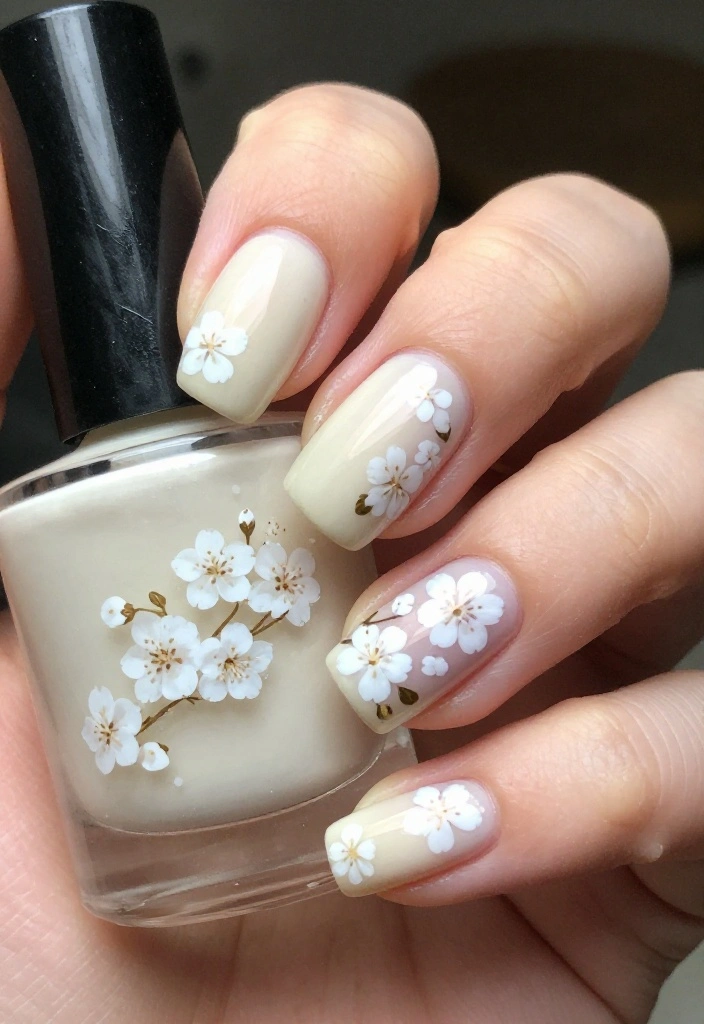 17 Trendy Floral Nail Designs with Tiny White Flowers to Inspire You! - 4. Vintage Vibes with Tiny White Blossoms 1