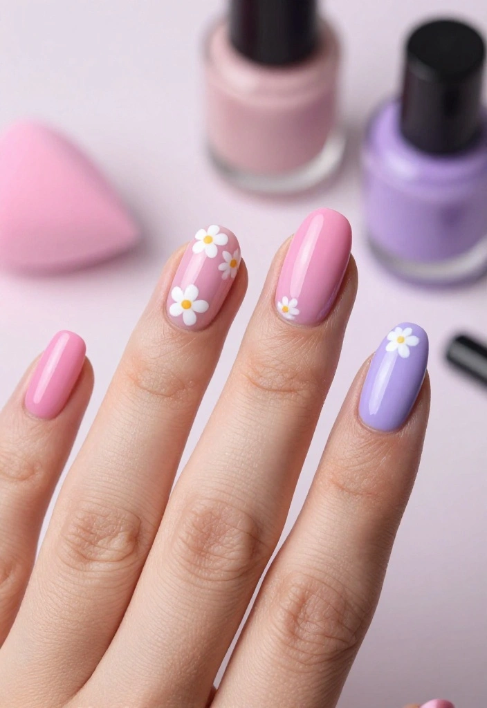 17 Trendy Floral Nail Designs with Tiny White Flowers to Inspire You! - 5. Ombre Effect with Tiny White Flowers 1