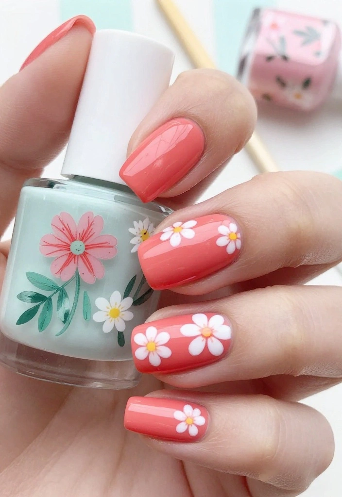17 Trendy Floral Nail Designs with Tiny White Flowers to Inspire You! - 7. Tropical Vibes with Tiny White Flowers 1
