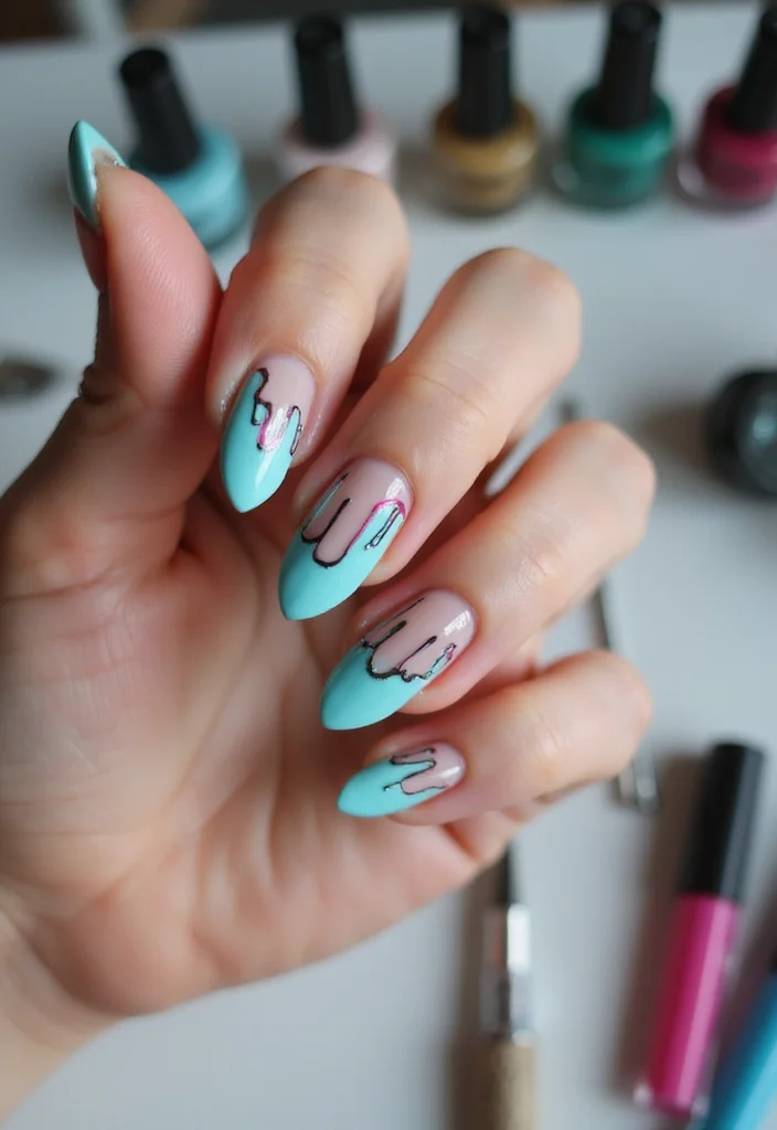 18 Creative Sky Blue Nail Art Ideas for Every Occasion (You'll Want to Copy #9!) - 14. Sky Blue Drip Nails 1