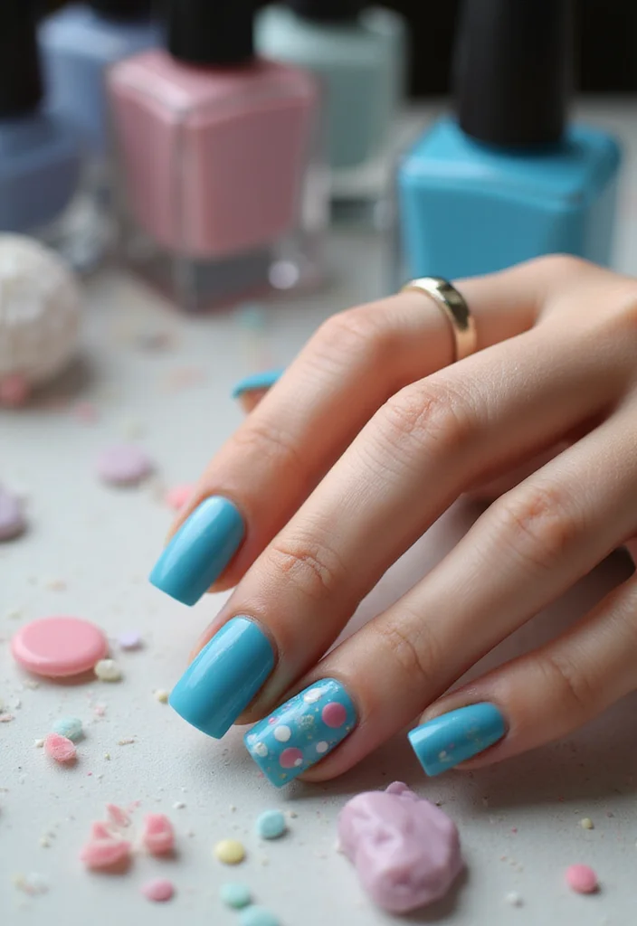 18 Creative Sky Blue Nail Art Ideas for Every Occasion (You'll Want to Copy #9!) - 15. Sky Blue Bubbles and Dots 1