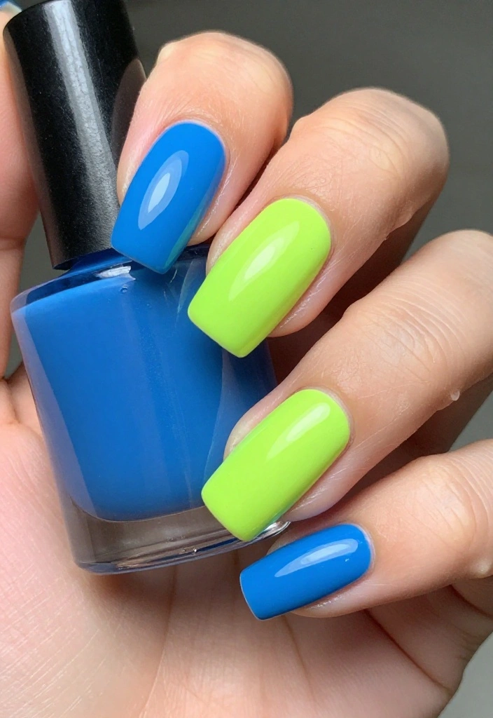 18 Creative Sky Blue Nail Art Ideas for Every Occasion (You'll Want to Copy #9!) - 16. Sky Blue and Neon Accents 1