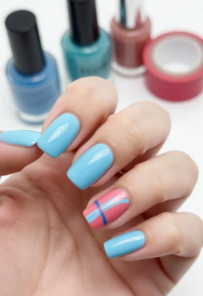 18 Creative Sky Blue Nail Art Ideas for Every Occasion (You'll Want to Copy #9!) - 17. Sky Blue and Color Block 1