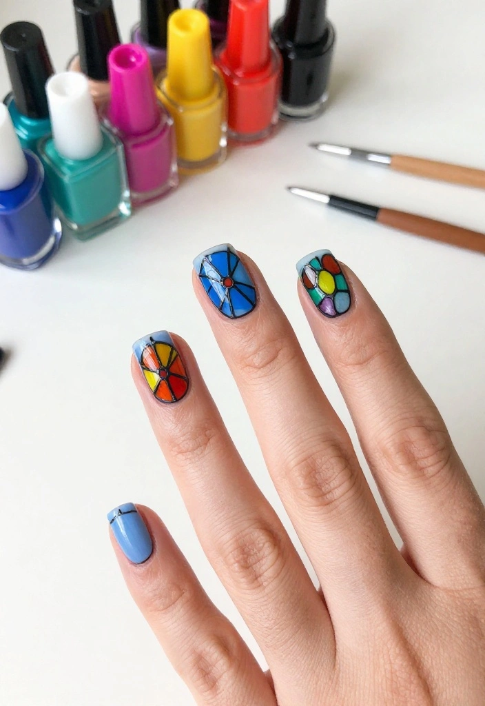 18 Creative Sky Blue Nail Art Ideas for Every Occasion (You'll Want to Copy #9!) - 18. Sky Blue Stained Glass Nails 1
