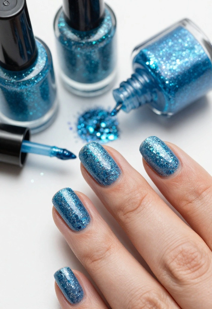 18 Creative Sky Blue Nail Art Ideas for Every Occasion (You'll Want to Copy #9!) - 3. Glittery Sky Blue Sparkle 1