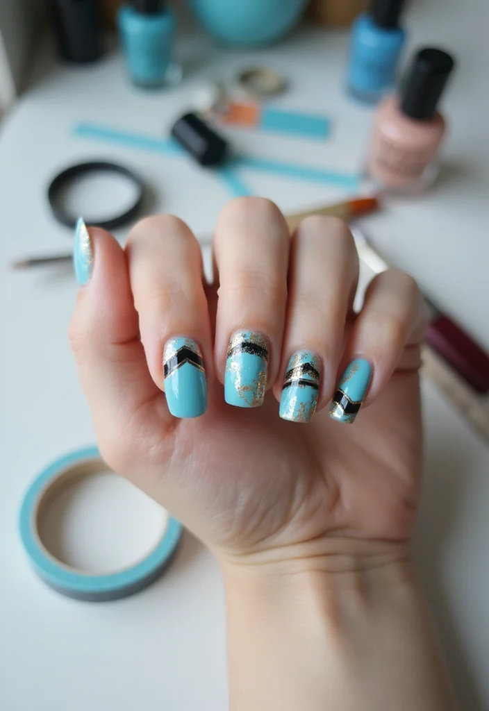 18 Creative Sky Blue Nail Art Ideas for Every Occasion (You'll Want to Copy #9!) - 4. Sky Blue with Geometric Patterns 1