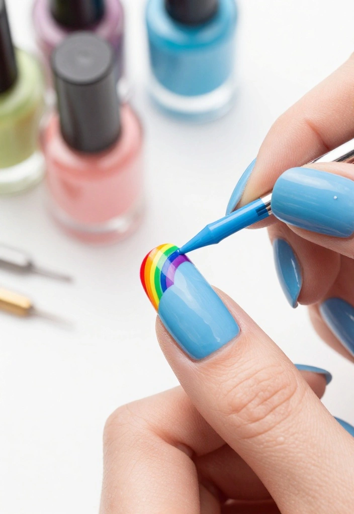 18 Creative Sky Blue Nail Art Ideas for Every Occasion (You'll Want to Copy #9!) - 5. Sky Blue with Rainbow Accents 1