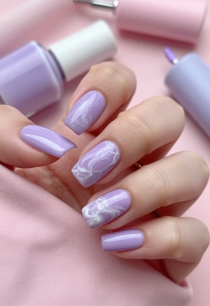 19 Gorgeous Milky Pastel Lavender Nail Color Ideas That Are Total Show-Stoppers! - 2. Lavender Marble Effect 1