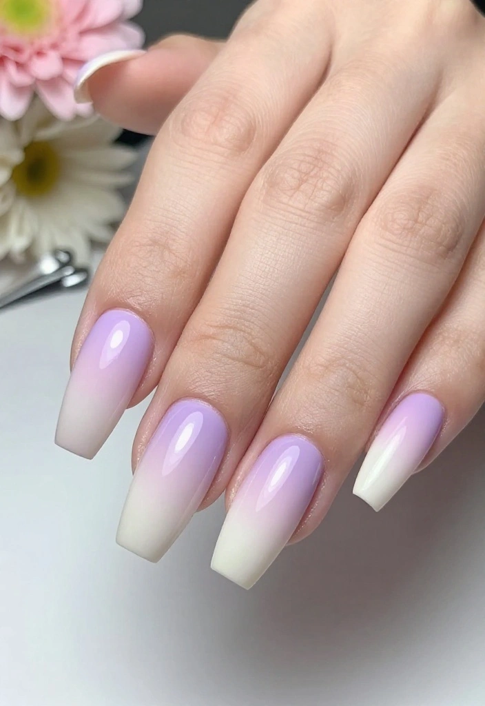 19 Gorgeous Milky Pastel Lavender Nail Color Ideas That Are Total Show-Stoppers! - 4. Ombre Lavender Delight 1