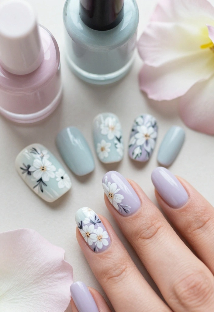 19 Gorgeous Milky Pastel Lavender Nail Color Ideas That Are Total Show-Stoppers! - 5. Lavender Floral Art 1