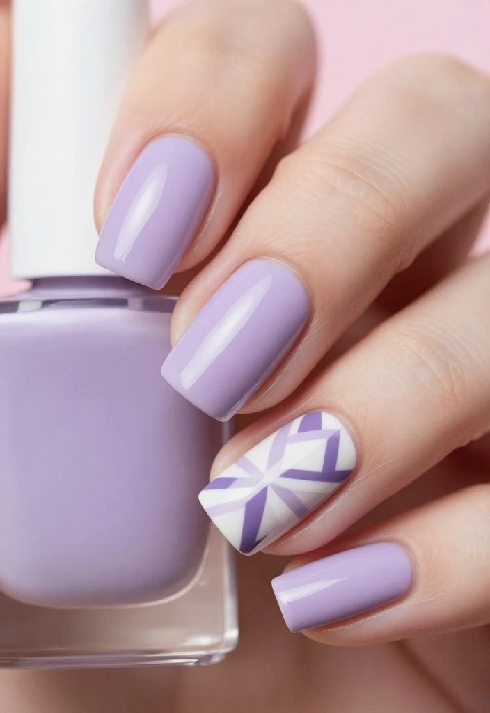 19 Gorgeous Milky Pastel Lavender Nail Color Ideas That Are Total Show-Stoppers! - 7. Lavender with Geometric Patterns 1