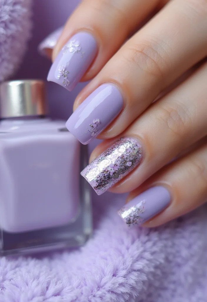 19 Gorgeous Milky Pastel Lavender Nail Color Ideas That Are Total Show-Stoppers! - 8. Milky Lavender with Foil Accents 1