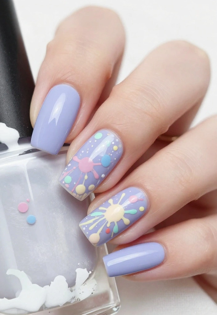 19 Gorgeous Milky Pastel Lavender Nail Color Ideas That Are Total Show-Stoppers! - 9. Splatter Art in Lavender 1