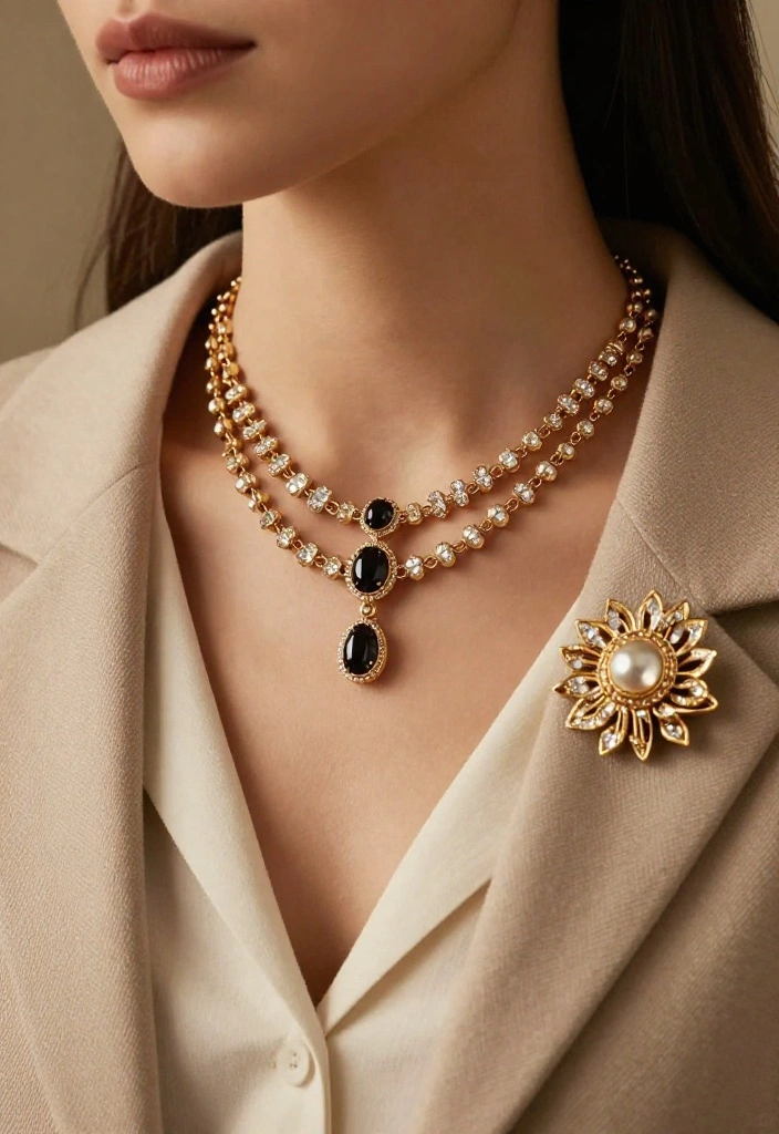 21 Brooch Styling Tips That Will Transform Your Wardrobe Instantly! - 6. Combination with Jewelry 1