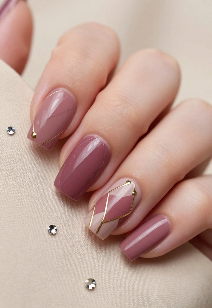 22 Trendy Nail Designs Featuring Dusty Rose and Soft Mauve (You’ll Be Obsessed with #8!) - 3. Geometric Dusty Rose Designs 1