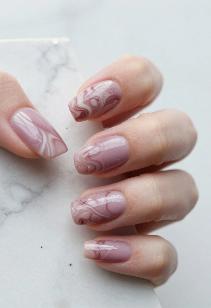 22 Trendy Nail Designs Featuring Dusty Rose and Soft Mauve (You’ll Be Obsessed with #8!) - 4. Marble Effect in Dusty Rose 1