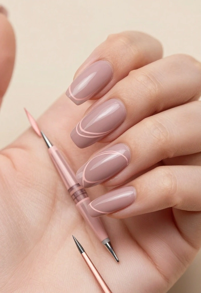 22 Trendy Nail Designs Featuring Dusty Rose and Soft Mauve (You’ll Be Obsessed with #8!) - 6. Minimalist Dusty Rose Lines 1