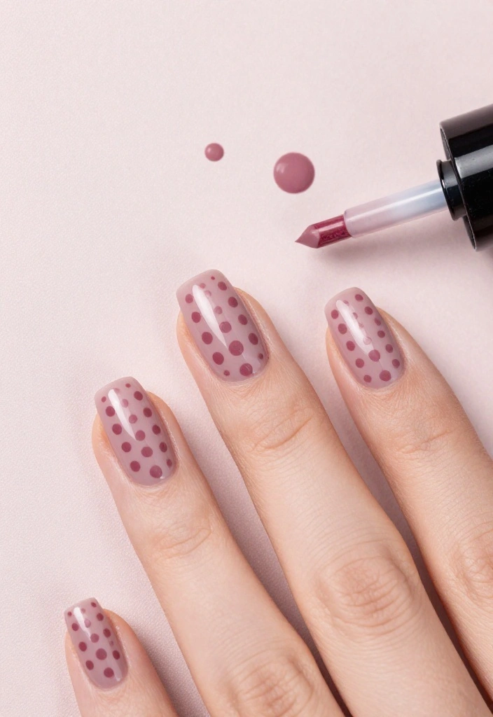 22 Trendy Nail Designs Featuring Dusty Rose and Soft Mauve (You’ll Be Obsessed with #8!) - 8. Dotted Dusty Rose Design 1