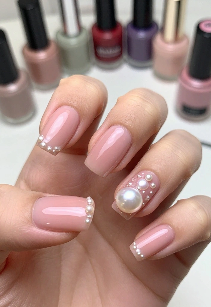 25 Glazed Donut Nail Designs for 2026 That Are Total Show-Stoppers! - 23. Blush Pink Pearls 1